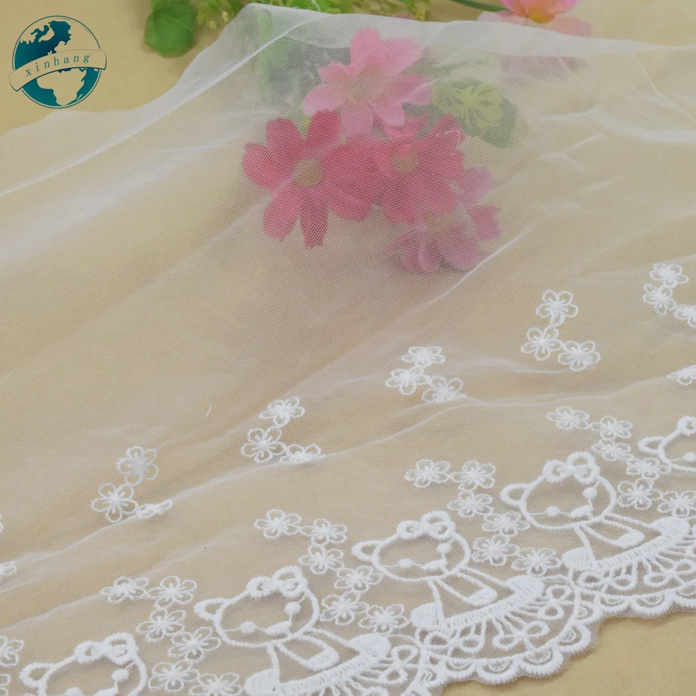 20.5cm Width Cotton Embroidery White Lace French Ribbon Fabric Guipure Diy Trims Warp Knitting Sewing Garment Accessories#4358