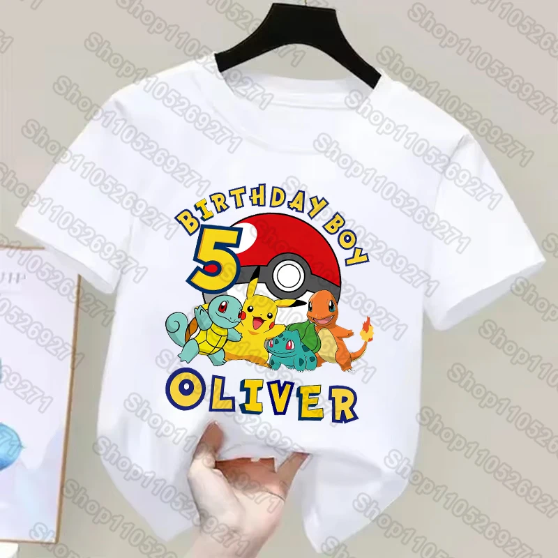 Pokemons Children T Shirts Pikachu Birthday Number 1-9 Printed T Shirt Boys Girls Casual Short Sleeves Tops Summer Kids Cclothes