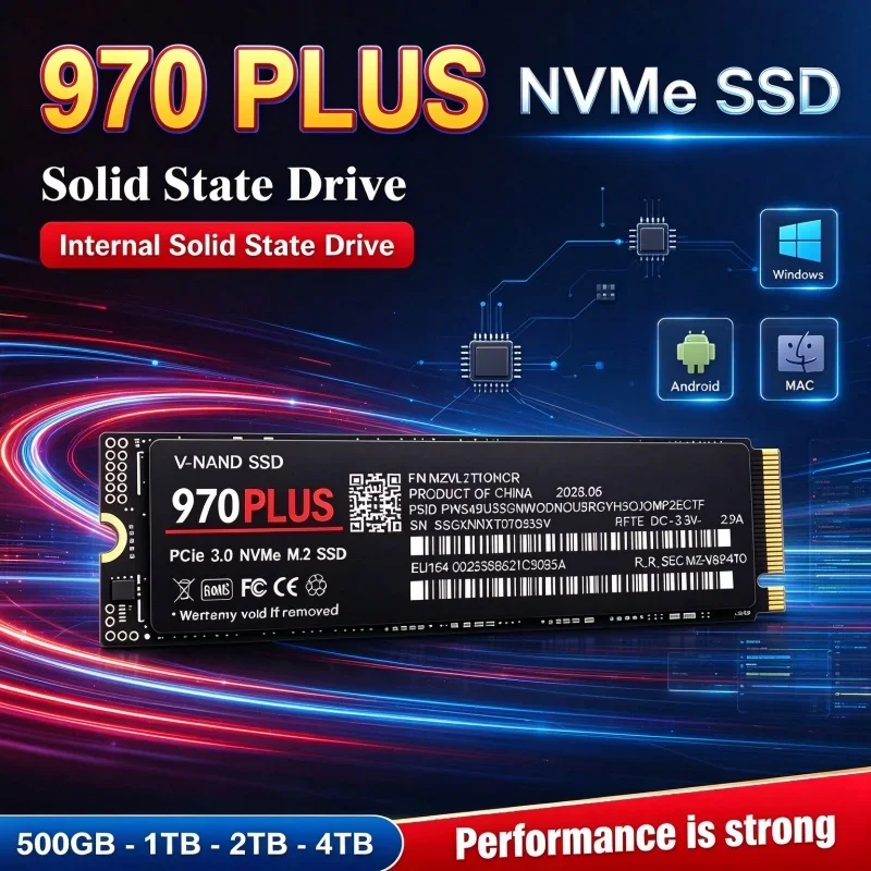 970 PLUS M.2 2280 NVMe SSD Interno PCIe Gen3.0 X4 TLC 3D NAND Unidade de Estado Sólido de Alta Velocidade 1TB 2TB 4TB para Laptop e PC de Mesa