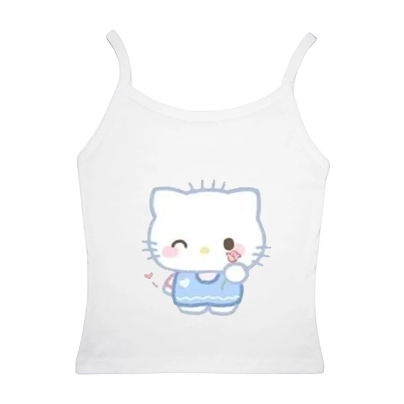 Europe And America Style Sanrio Cute Hello Kitty Cartoon Print Y2K Women's Camisole Short Summer New Slim Fit Versatie Tank Top