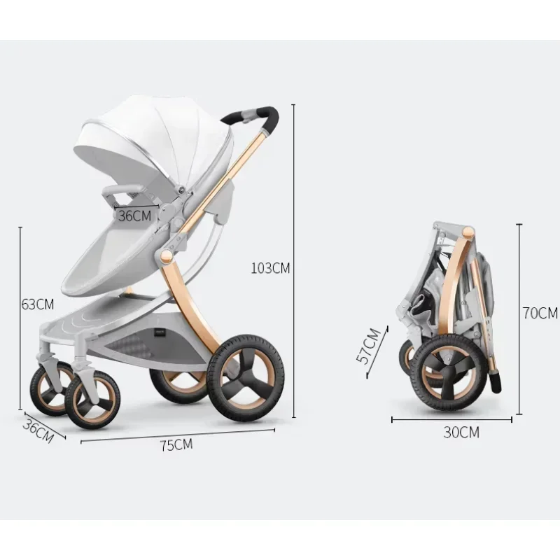 High Quality 3 in 1 Luxury PU Leather Baby Push Chair Aluminium Frame Egg Shell Baby Stroller with Big Wheels