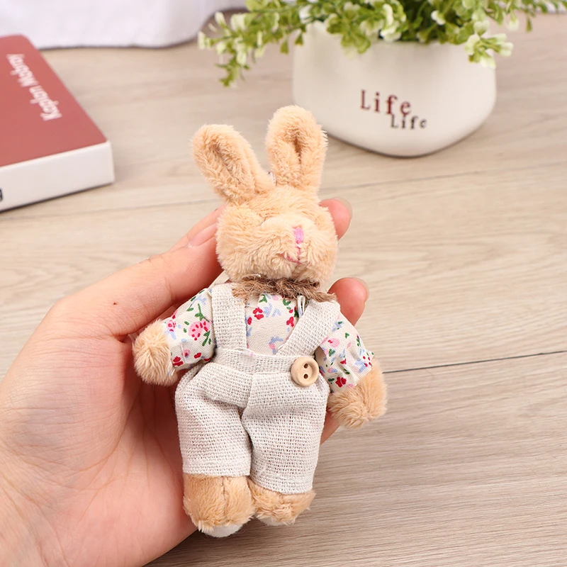 Cute Linen Teddy Bear Keychain Women Couple Country Style Rabbit Keychain On Bag Car Trinket Female Wedding Party Toy Girls Gift