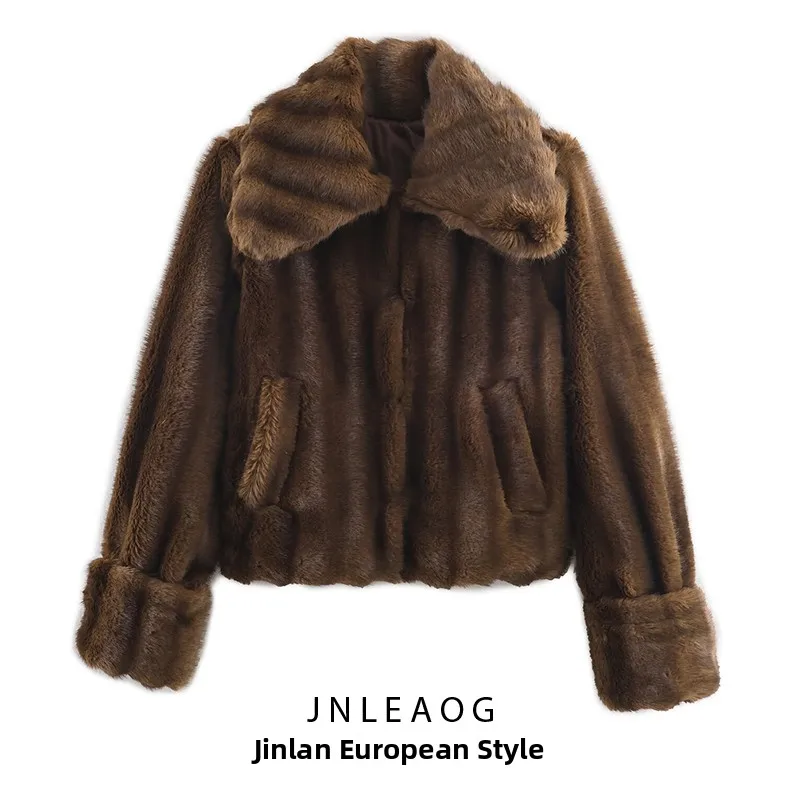 

JNLEAOG Женская верхняя одежда с эффектом искусственного меха, осенняя новинка, подставка из полиэстера, теплая длинная застежка на пуговицы