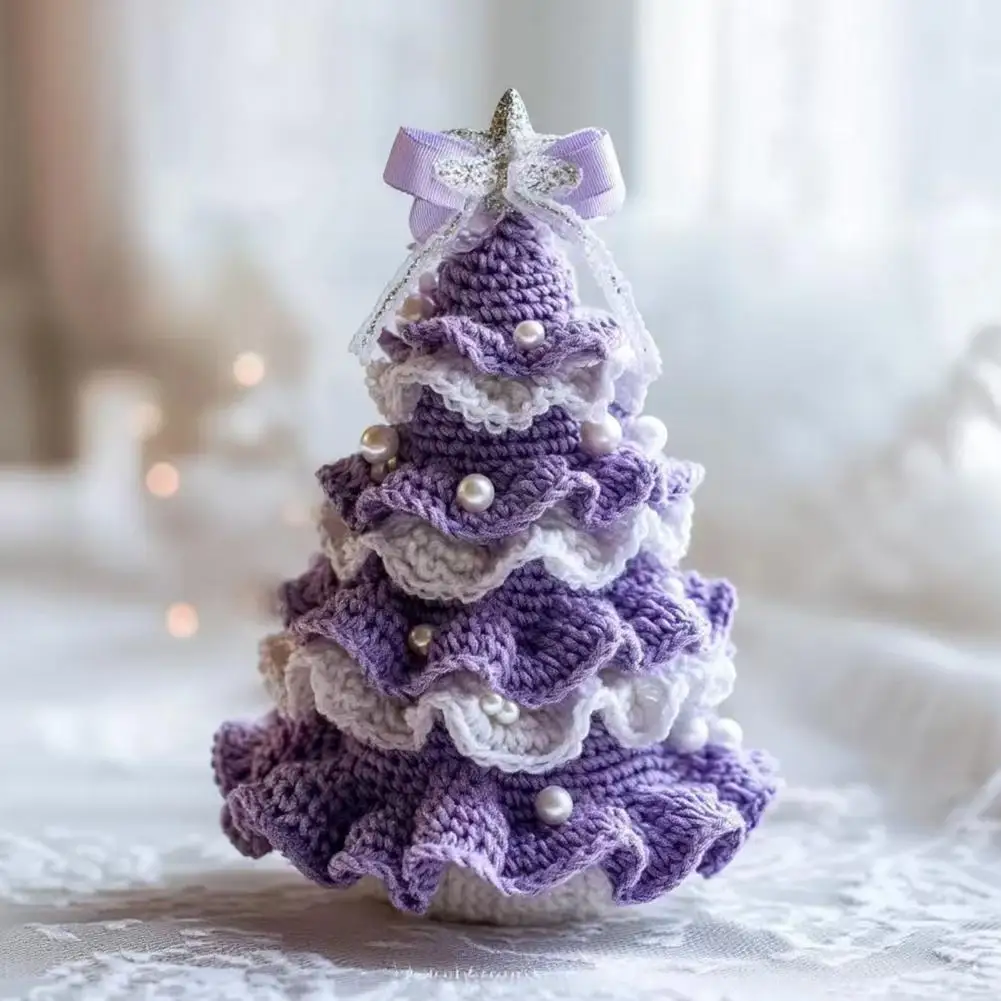مجموعة شجرة عيد الميلاد الكروشيه DIY مع القوس واللؤلؤ الصناعي ديكور عطلة الحرفية كاتب مجموعة اليدوية الكروشيه شجرة عيد الميلاد ديكور المنزل