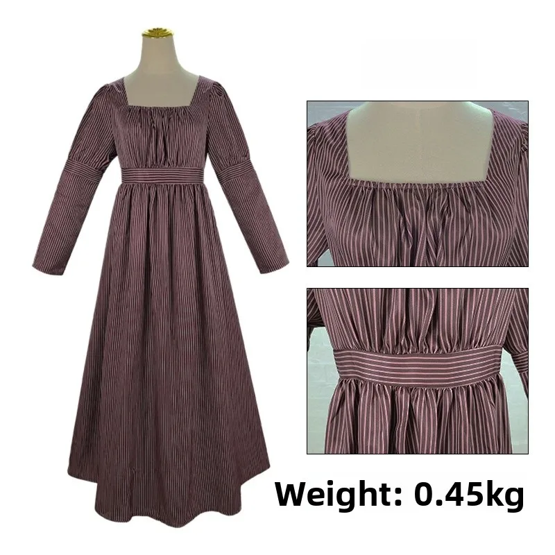 Neues mittelalterliches Polka Dot Dr. Halloween Braun gestreift Bühnenkostüm Retro Tanz Ballkleid Damen Ethnische Kleidung