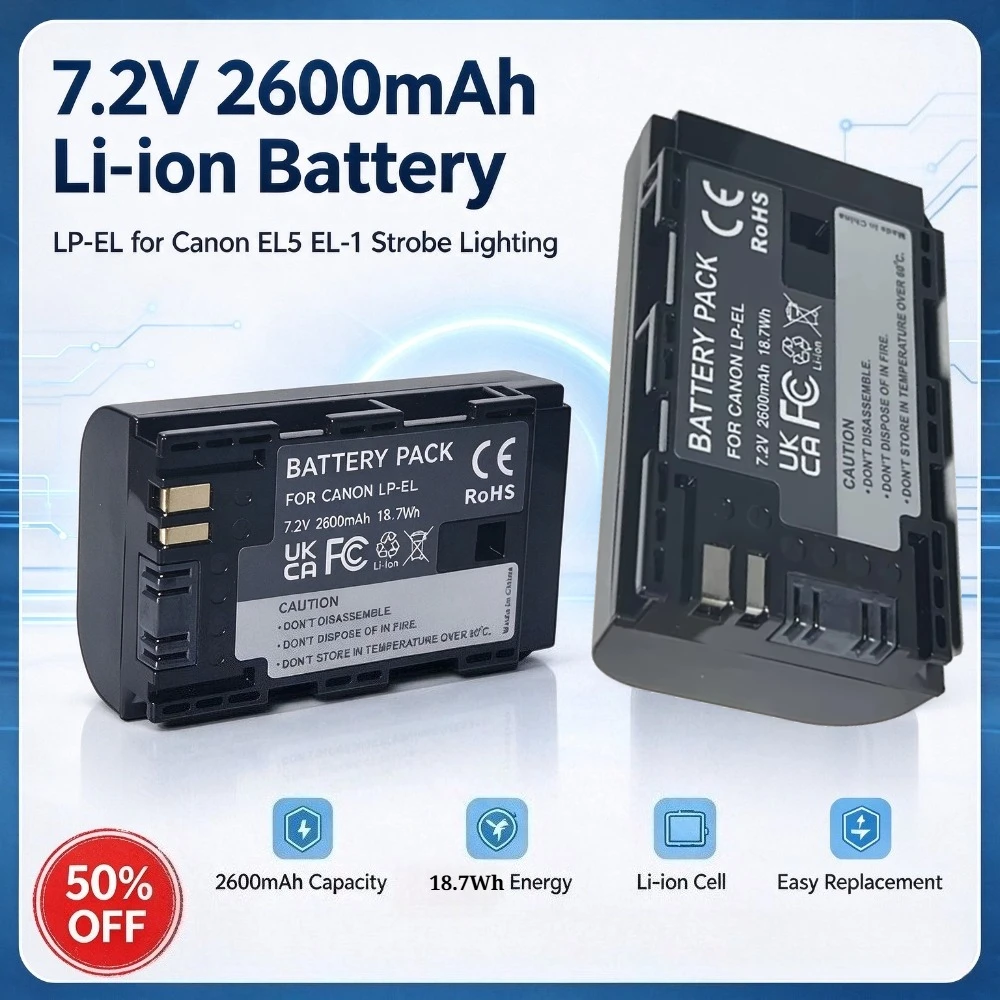 LP-EL 7.2V 2600mAh 18.7Wh High Capacity Li-ion Replacement Battery for Canon EL5 EL-1 Strobe Lighting Battery Accessories New