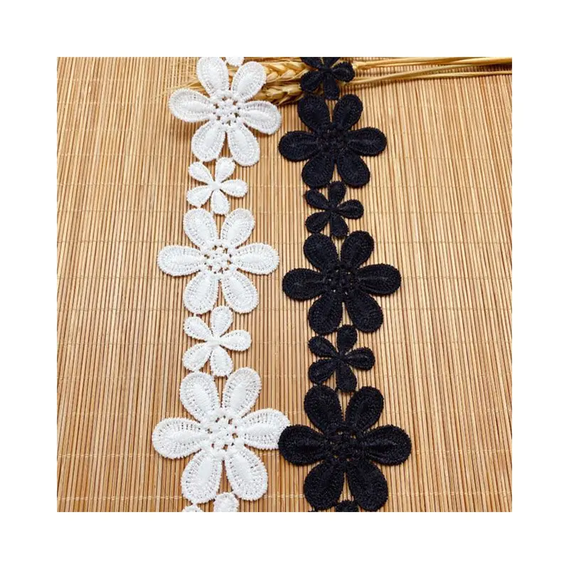 5.4cm Black White Flower Lace Accessories Fabric Embroidery Crafts Diy Decorate Clothes Wide Lace Fabric 5 Yards High Quality