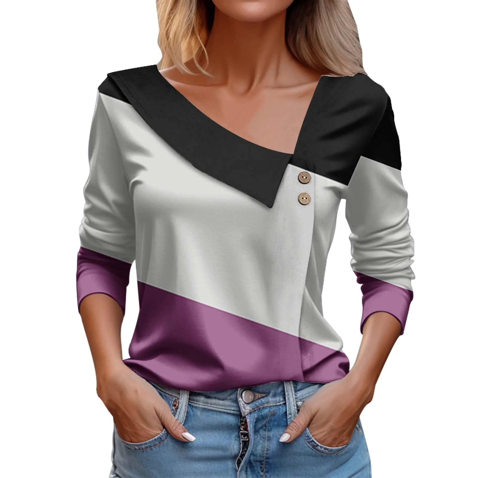 Vintage Geometry Women Blouse Casual Tops Cross V-neck Buttons Long Sleeve Pullovers Harajuku Streetwear Tee Shirts Mujer Blusas