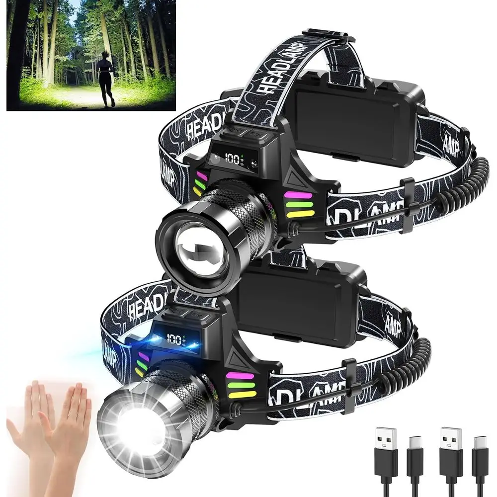 

Rechargeable Lamp 2 Pack, 3500 Lumens, 7 Modes, Motion Sensor, Digital Display, Waterproof for Camping, Hiking, Running, Luminou