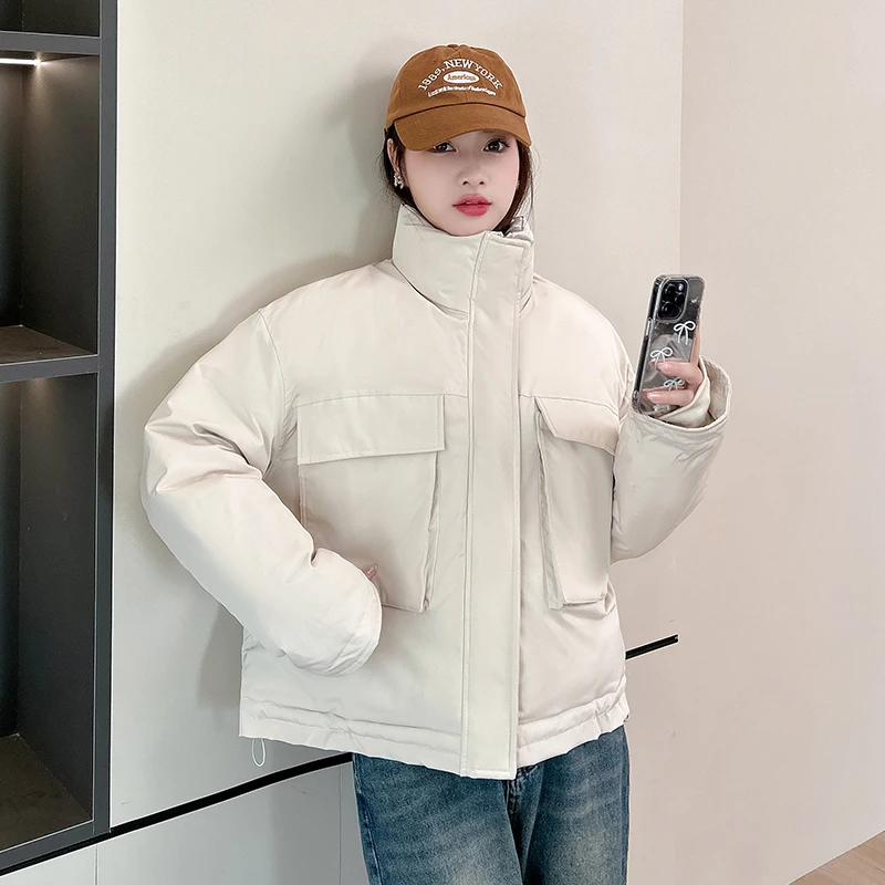 

Winter 2024 Down Cotton Jacket Women Padded Jackets Stylish Midi Length Long-sleeved Hooded Loose Solid Color Warm Coat
