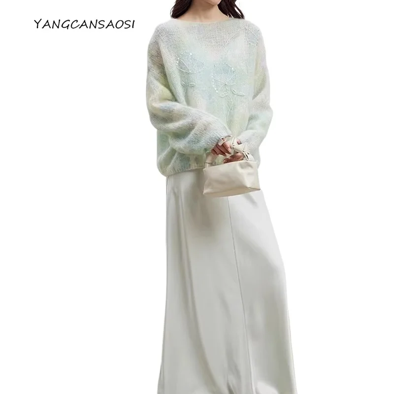 

Модная женская одежда, окрашенный пуловер из меха морского конька с принтом, весна/осень, модный мягкий теплый вязаный свободный вязаный свитер