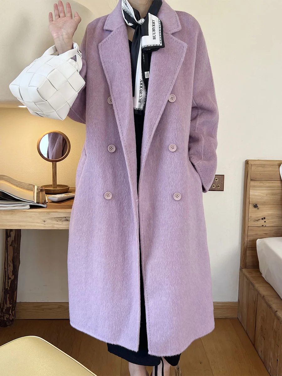 

blogger recommends Angora rabbit hair purple double-sided velvet coat for women's mid to long style wool coat