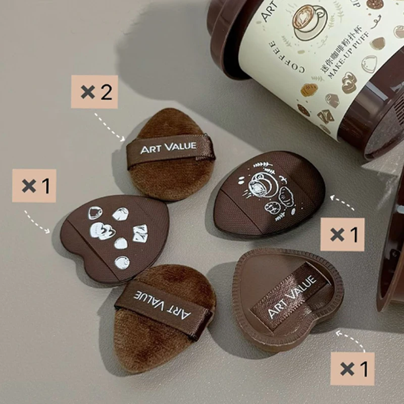 5 قطعة/المجموعة فنجان القهوة ماكياج نفخة شكل قلب يتدفقون البسيطة إصبع نفخة المحمولة التجميل المخفي قضيب لينة ماكياج الإسفنج