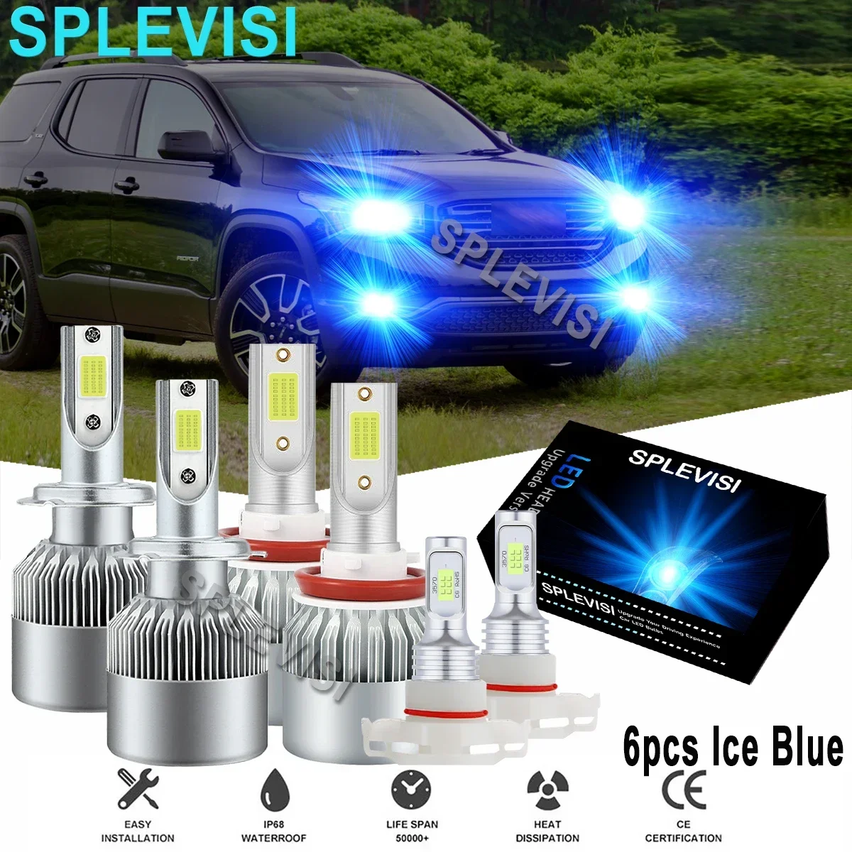 6PCS Ice Blue Car LED Headlight Fog Light Bulbs 8000K Fit For GMC Acadia 2007 2008 2009 2010 2011 2012