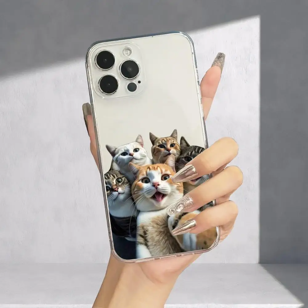 Funda de teléfono Cat selfie adecuada para iPhone 17 16 15 14 13 12 11 Pro/Max/Plus funda trasera transparente anticaída y a prueba de golpes