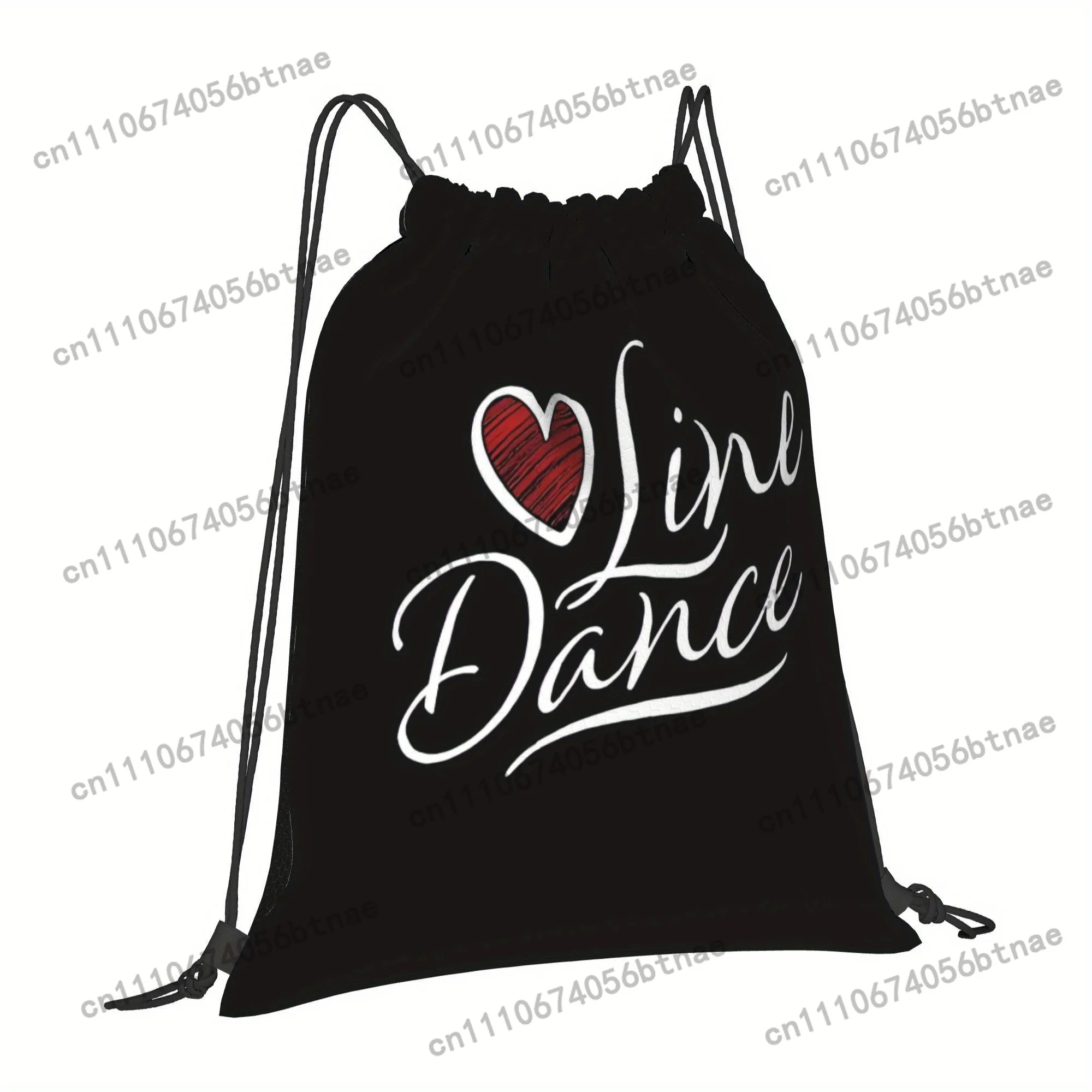 LOVE Line Dance Drawstring Bag - Black with White Heart & Lettering, Soft Shell Gym Sports Travel Backpack, Machine Washable Cas view 2