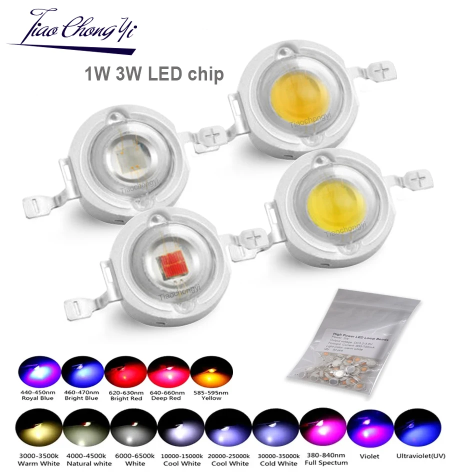 10-100pcs 1W 3W High Power LED Light-Emitting Diode LEDs Chip SMD Warm White Red Green Blue Yellow SpotLight Downlight Lamp Bulb