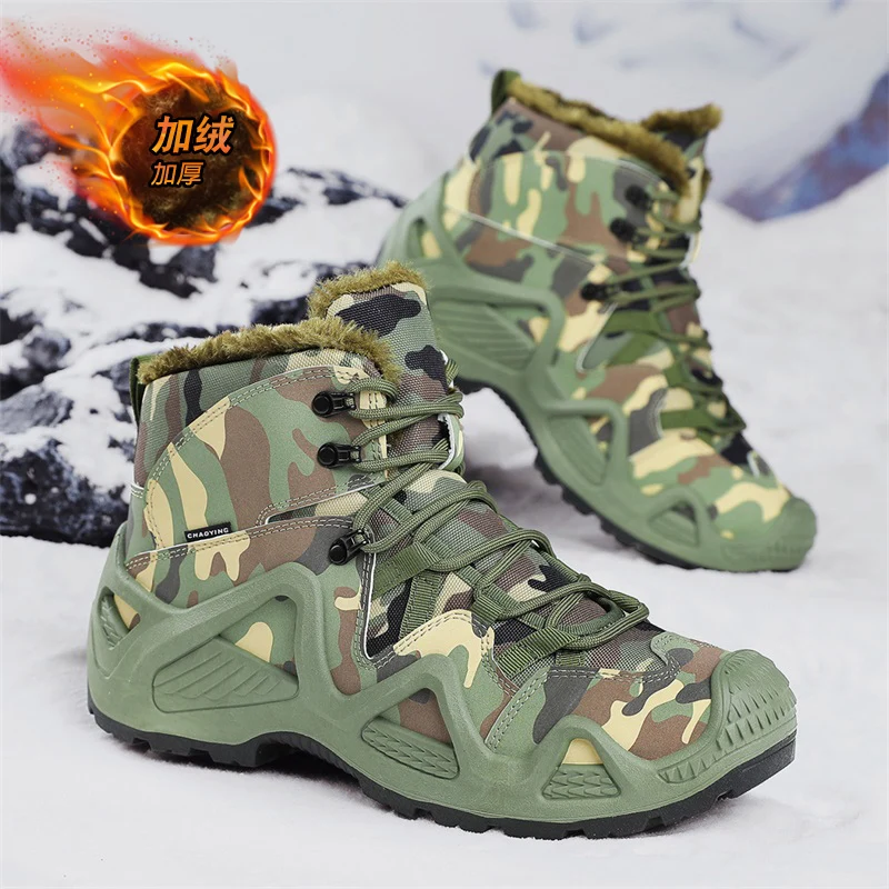 Neve térmica homens montanha caçador sapatos de caminhada verde do exército masculino caminhante escalada sapatos de montanha camuflagem adulto botas de caça