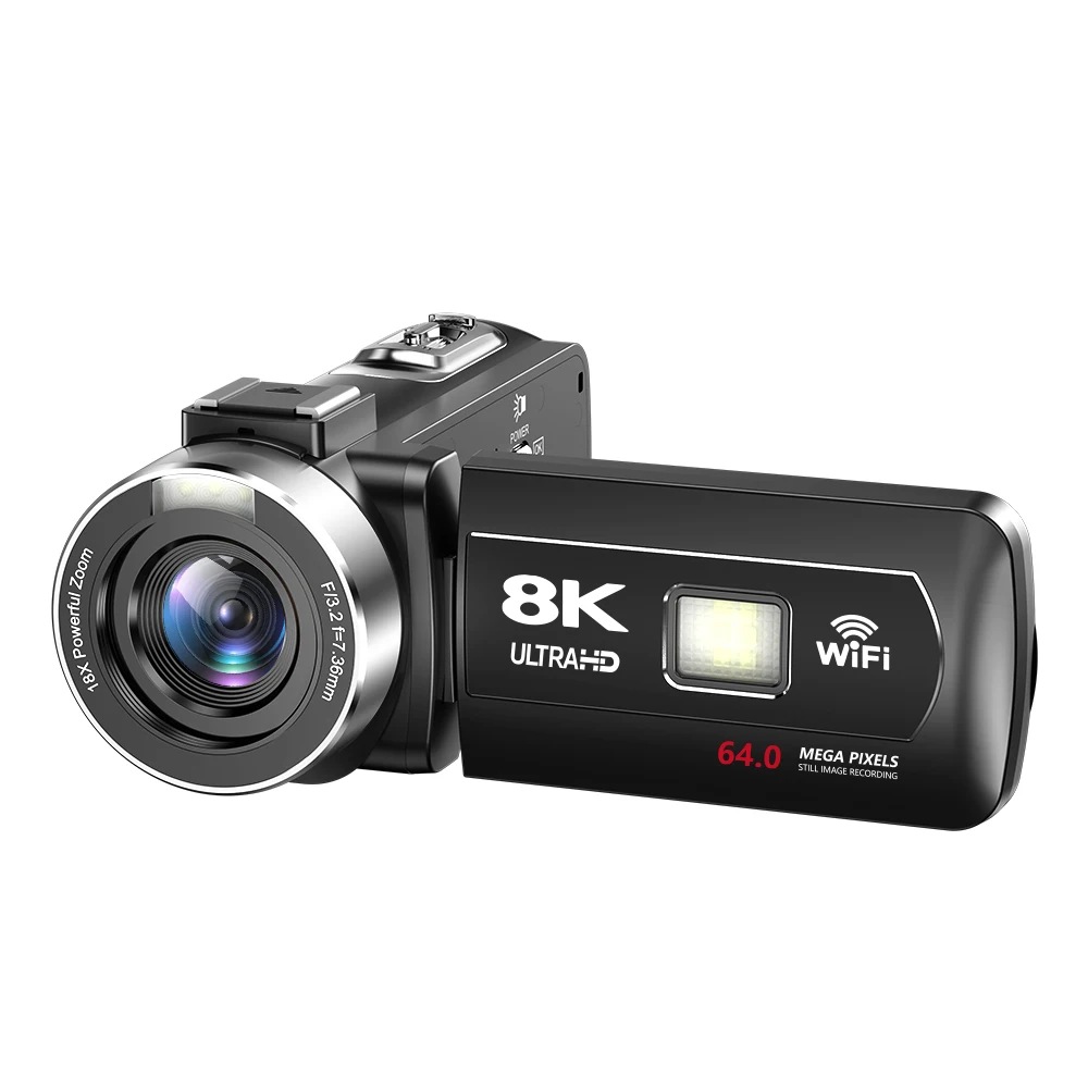 64MP 8K 비디오 카메라 디지털 레코더 18X 적외선 야간 투시경 캠코더 3.0인치 회전 터치 스크린 WIFI 라이브 스트리밍 웹캠