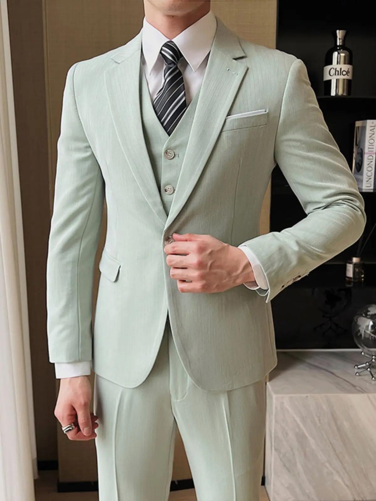 2-A70   Small fresh milk green suit men's spring and summer thin 2024 British styleape handsome suit men's suit