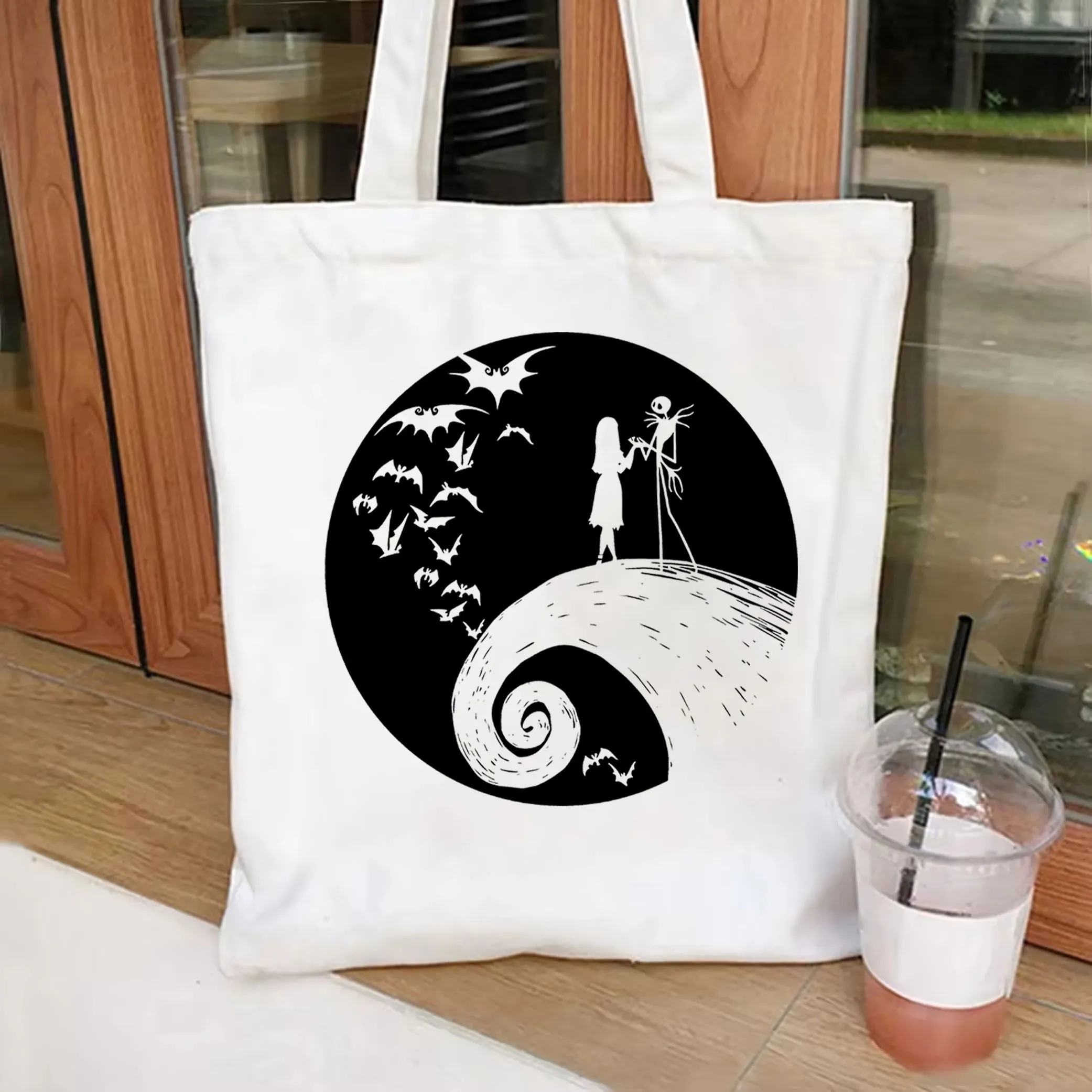 Nightmare Before Christmas Jack and Sally Printed Women's Tote Bag Large Capacity Shopping Bag Halloween party women's tote bag