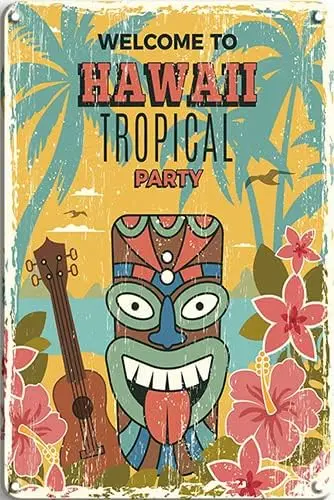 Tin Sign Welcome To Hawaii Tropical Party Vintage Hawaiian Metal Tin Sign, Metal Wall Signs Tin Plaques  Or  Bar Kitchen Home