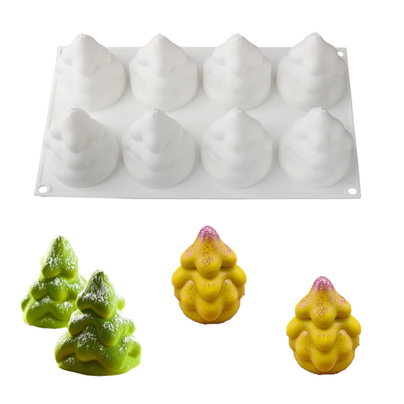 SHENHONG Christmas Tree Design French Mousse Mould 8-Cell Silicone Cake Molds Merry Christmas Food Grade Dessert Baking Tools