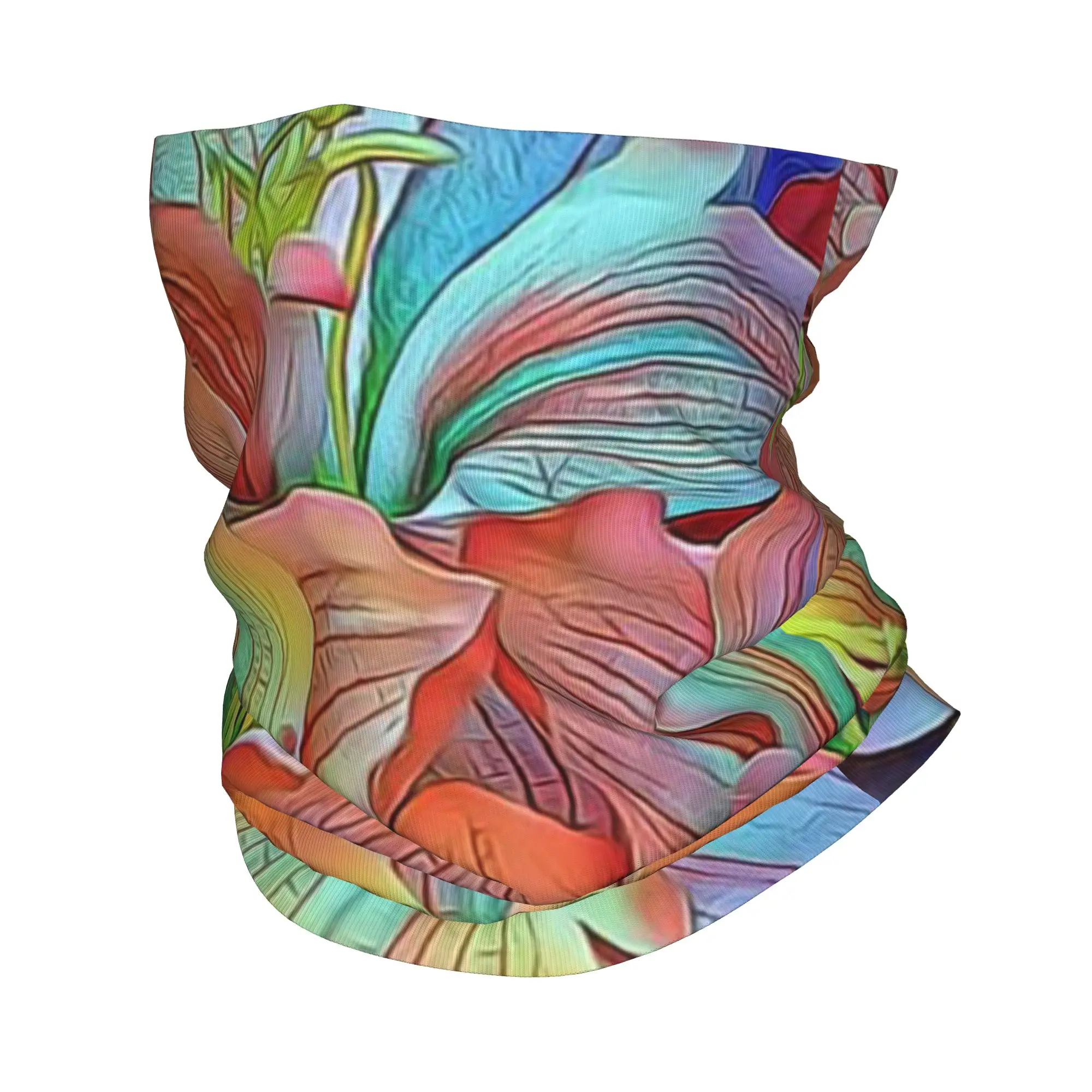 Colorful Abstract Painted Lily Flowers Bandana Neck Cover Printed Face Scarf Multifunction Balaclava Cycling Unisex Adult