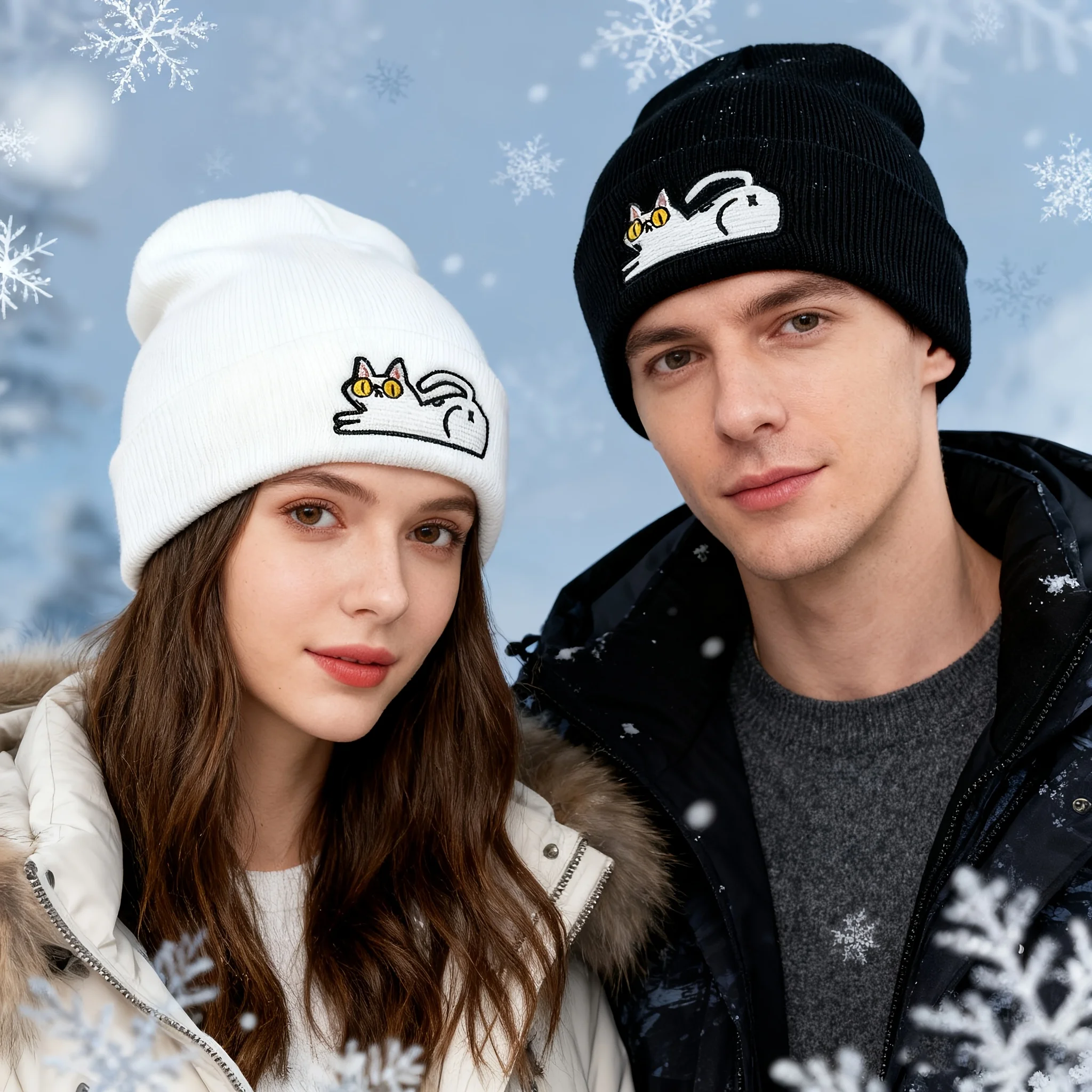 1pcs New Autumn Winter Warm  Fashion Unisex Beanie Cartoon Cat Embroidery Knitted Hat Beanie Hat Hip Hop Hat