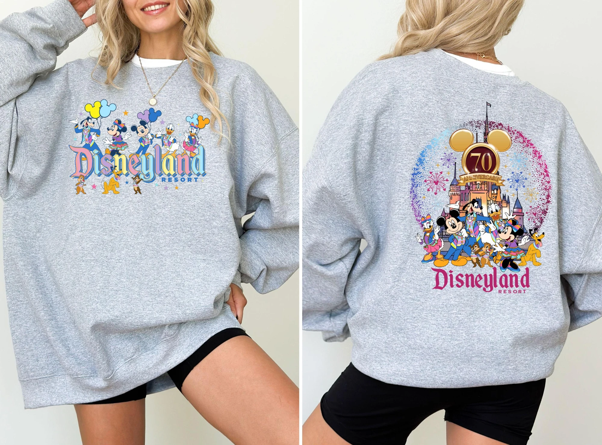 سترة ديزني الجديدة لمنتجع ديزني ميكي فريندز ديزني لاند الذكرى السبعين للزوجين مقاس كبير سويت شيرت فضفاض #1