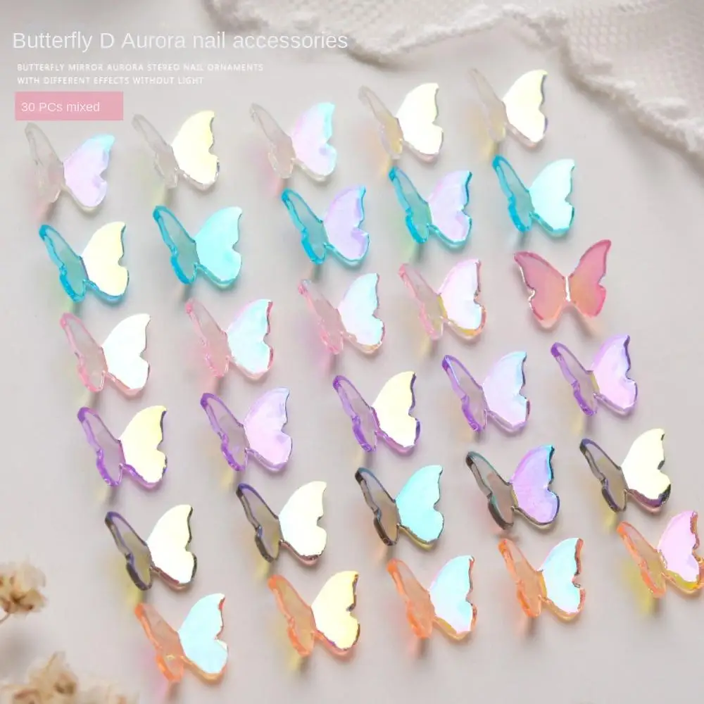 Aurora Butterfly Nail Ornament 3D Nail Jewelry Butterfly Nail Decorations Aurora Nail Rhinestones Akcesoria do manicure