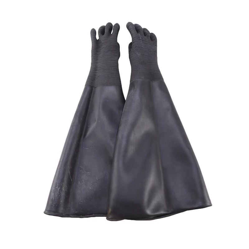 

AA58 Rubber Black Sandblaster Gloves Stripe Abrasive Sand Blasting Gloves for Blasting Cabinet 65x30cm