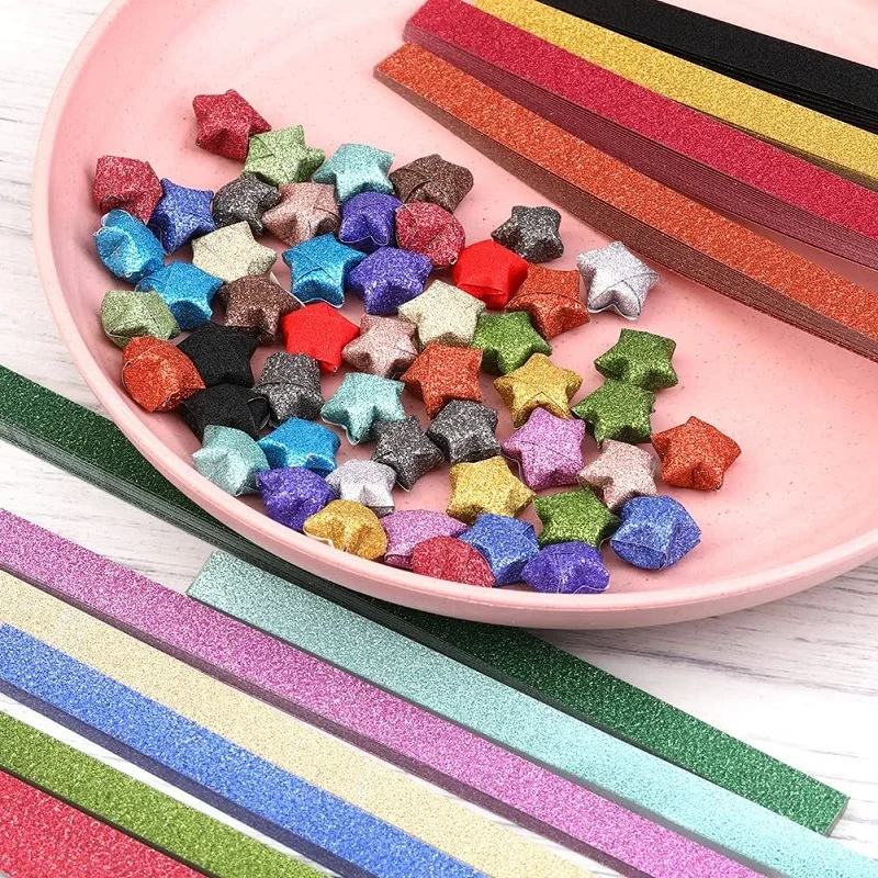 Fenrry 460/920 Sheets Star Paper Strips Glitter Origami Stars Papers Shiny Lucky Stars Folding for Arts and Crafts Enthusiasts