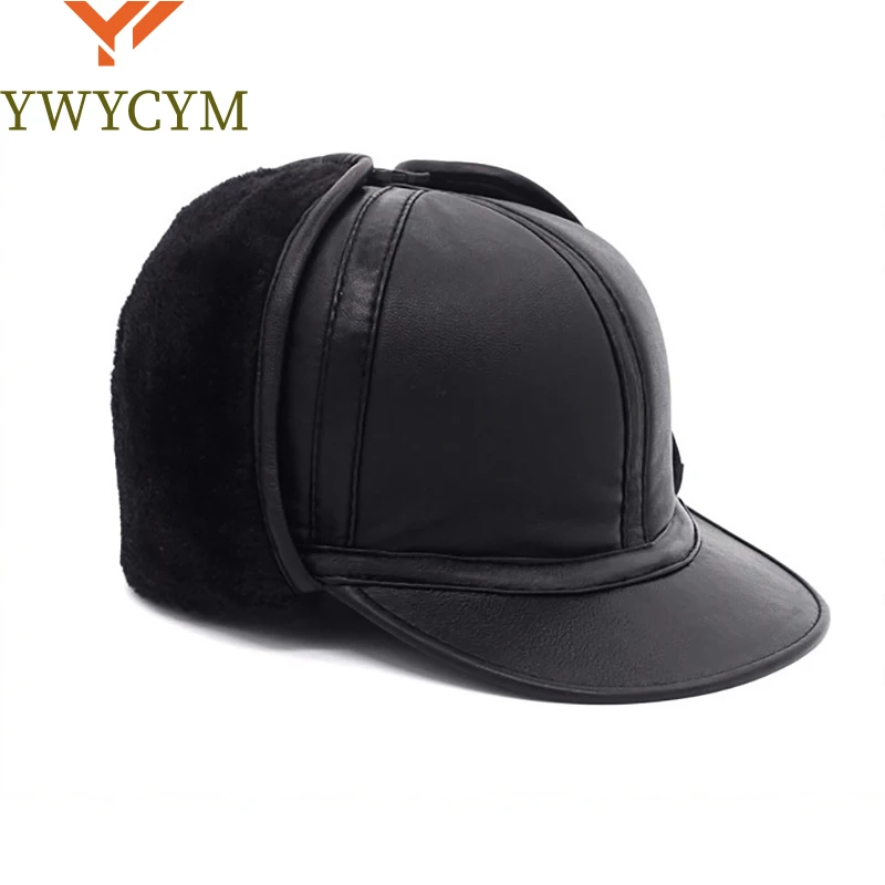 Hot Sale Male Casual Winter Warm Sheepskin Leather Cap New Arrival Adult Caps Men 100%Natural Real Sheepskin Leather Bomber Hats