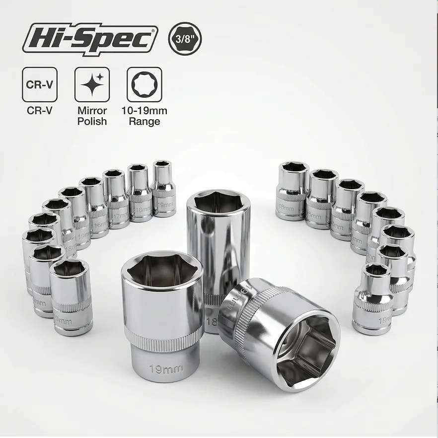 Hi-Spec Hi-Spec 10pc 3/8" Drive Deep Metric Socket Set 10-19mm Industrial CR-V Steel Professional Long & Short Reach Sockets For Repair - Aliexpress Deal