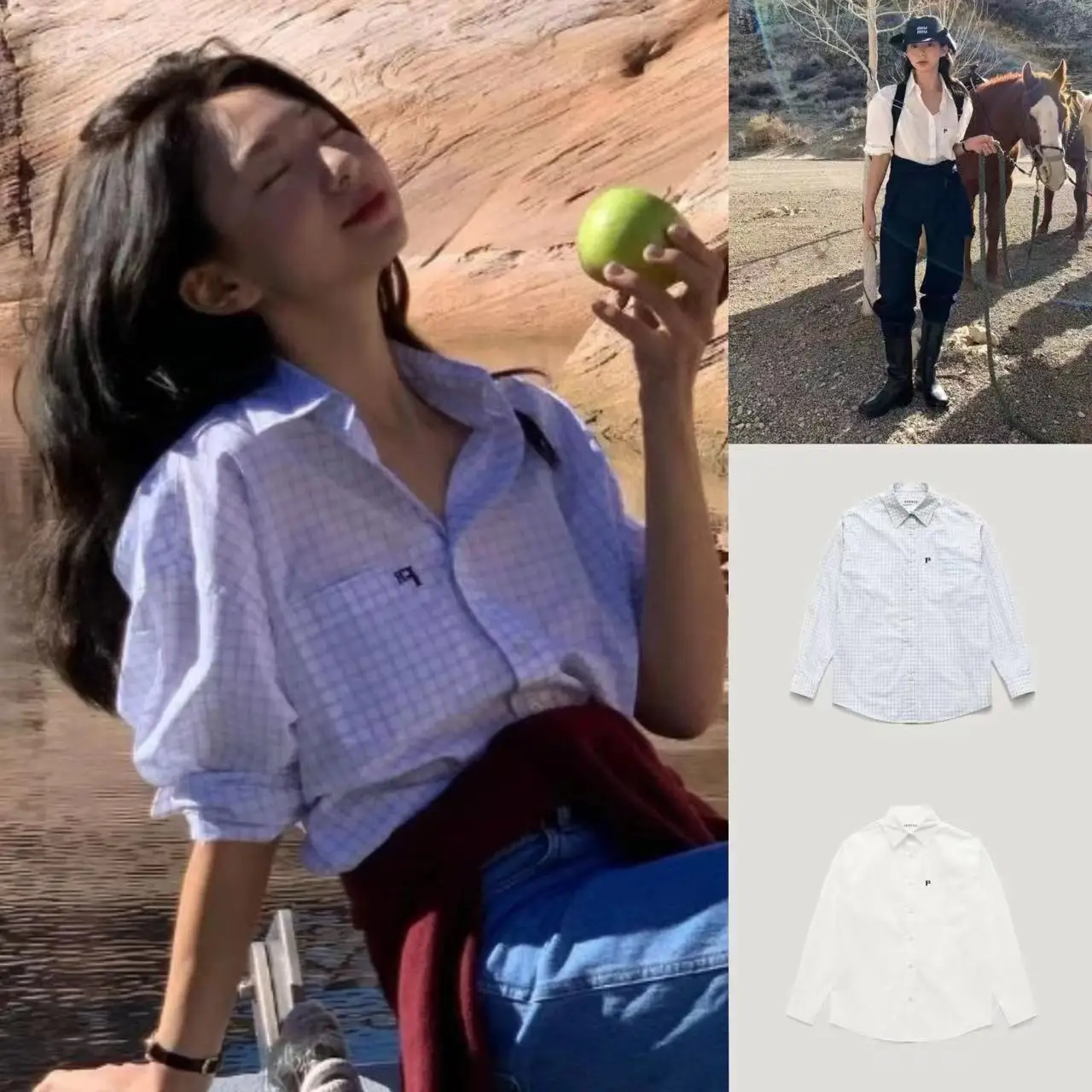 

Loose Casual Korean Sle irt Spring Summer 2025 Plaid Color Blo Slim Fit Women's Long Sve Collar Regular Length Top