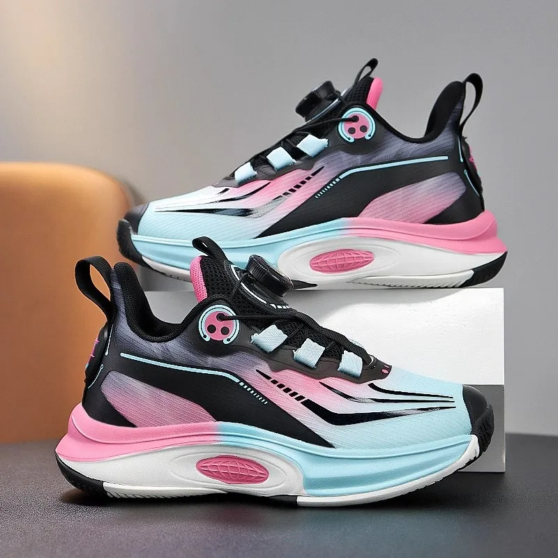 2025 Kids Basketball Shoes - Spring & Autumn Professional Sports Sneakers, Rotating Buckle Running Shoes for Boys