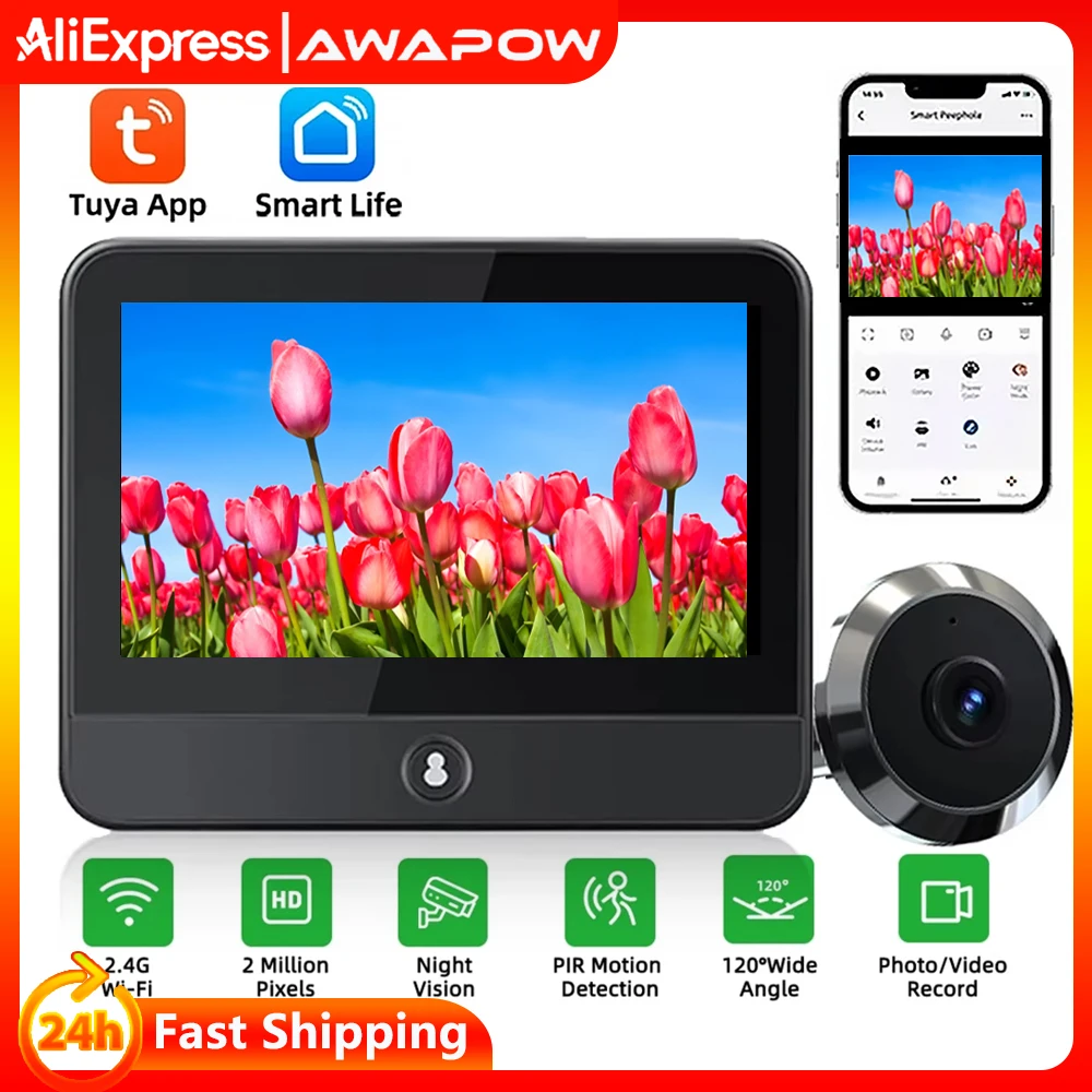 Awapow Tuya Smart Radar Tür Gucklöcher Kamera 2MP Wifi Video Türklingel PIR Bewegungserkennung Mini Digital Eye Viewer Home Security