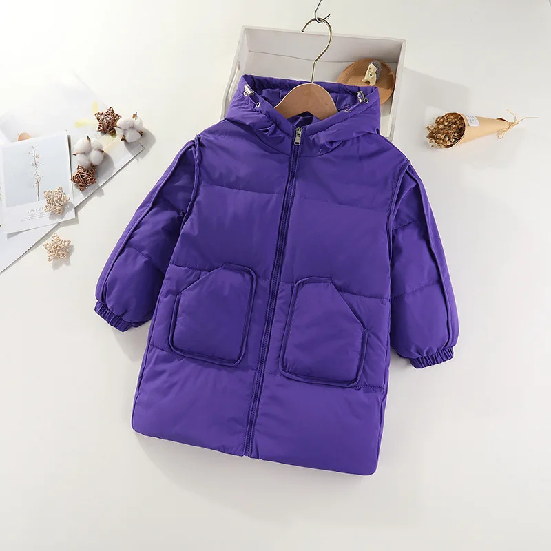 

New children's down jackets, medium to long styles for boys and girls, winter warm hooded children's jackets, hair replacement