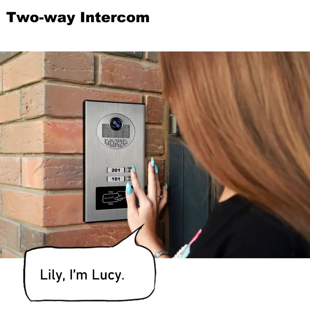 2 Unit Multi Apartments Intercom Video Doorbell with RFID Card Unlock 7inch 4Wired Video Door Phone System