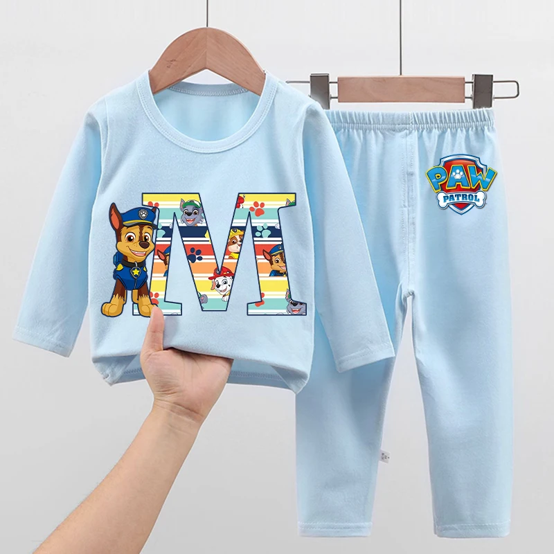 Nouveau pyjama Paw Patrol pour enfants, dessin animé lettre A-Z imprimé pyjamas garçons hiver chaud vêtements de détente automne vêtements pour enfants