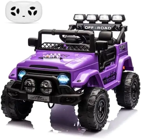 12V Ride On Truck Car, Battery Powered Car w/Remote Control, Spring Suspension, LED Lights, Bluetooth, 3 Speeds, Electric Car