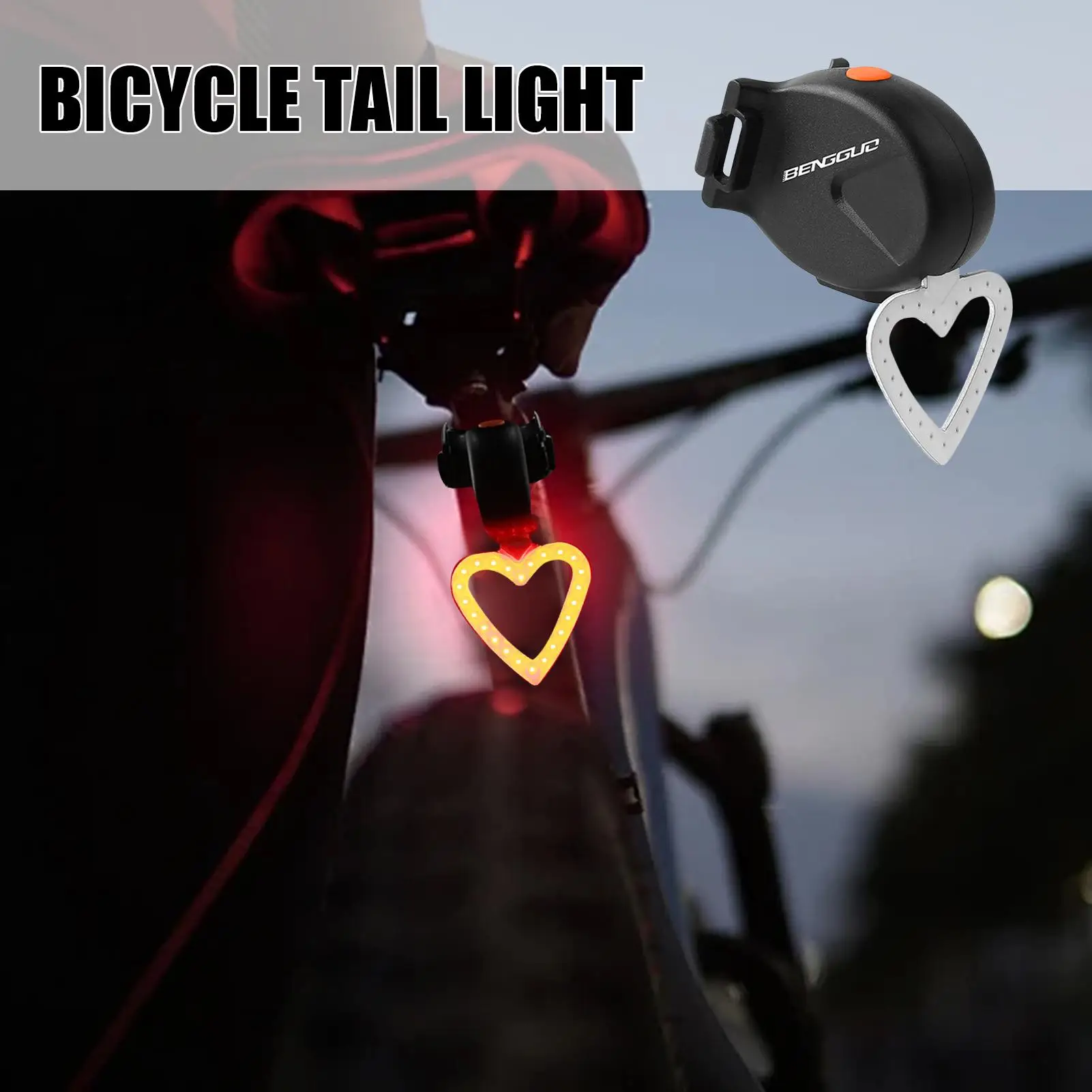 

Bike Rear Light Rechargeable Heart Shape Cycling Taillight Rechargeable LED Bike Tail Lights For Outdoor Activities Adventure