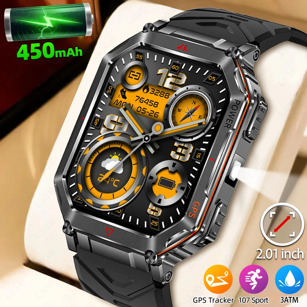 

LIGE Outdoor Sports Smart Watch Led Lighting GPS Watches Fitness Track 3ATM Waterproof Voice Assistant Bluetooth Call Smartwatch