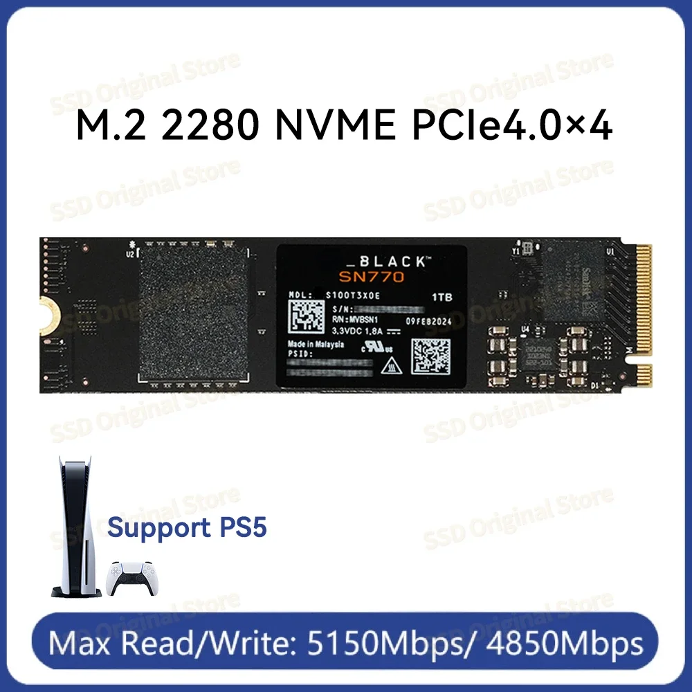 

Western original BLACK SSD 4TB NVMe Internal Gaming SSD Solid State Drive SN770 SN850X Gen4 PCIe M.2 2280 3D NAND for PC PS5 SSD