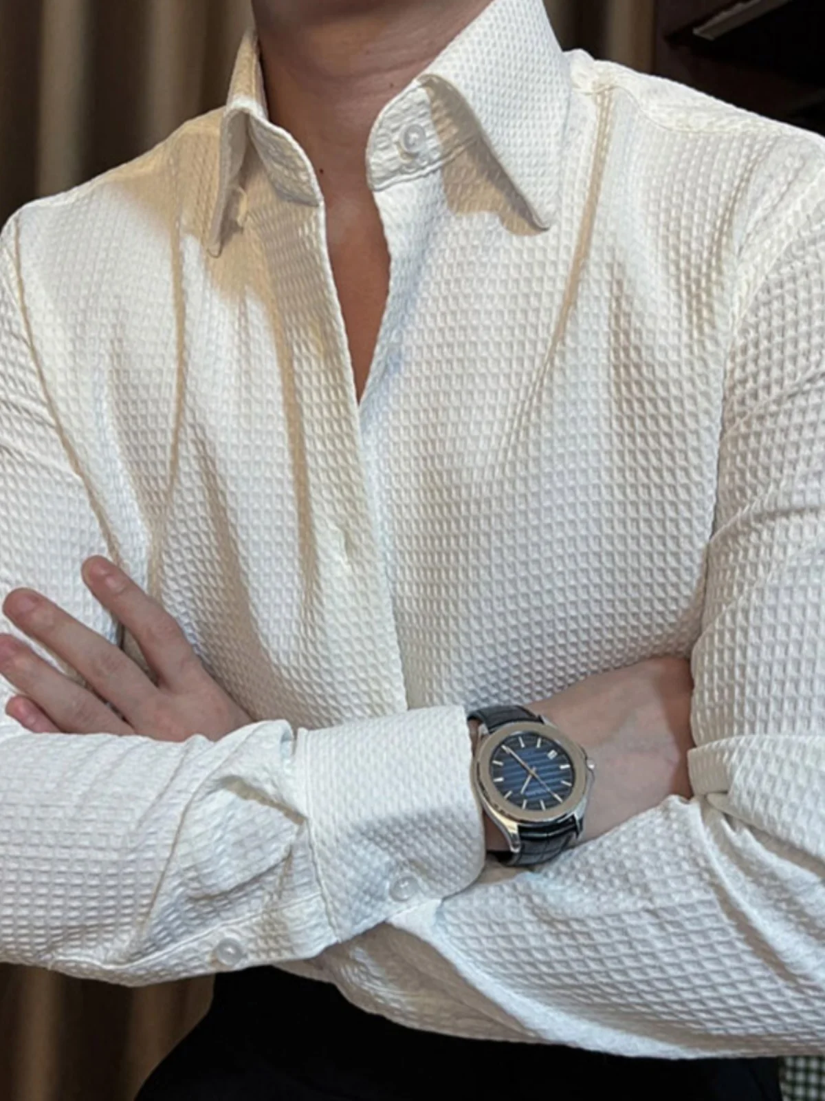 

Men's Slim Fit Long Sleeve Shirt Casual Business Casual Turn-down Collar White Shirt Spring Autumn High End Feeling New 2023