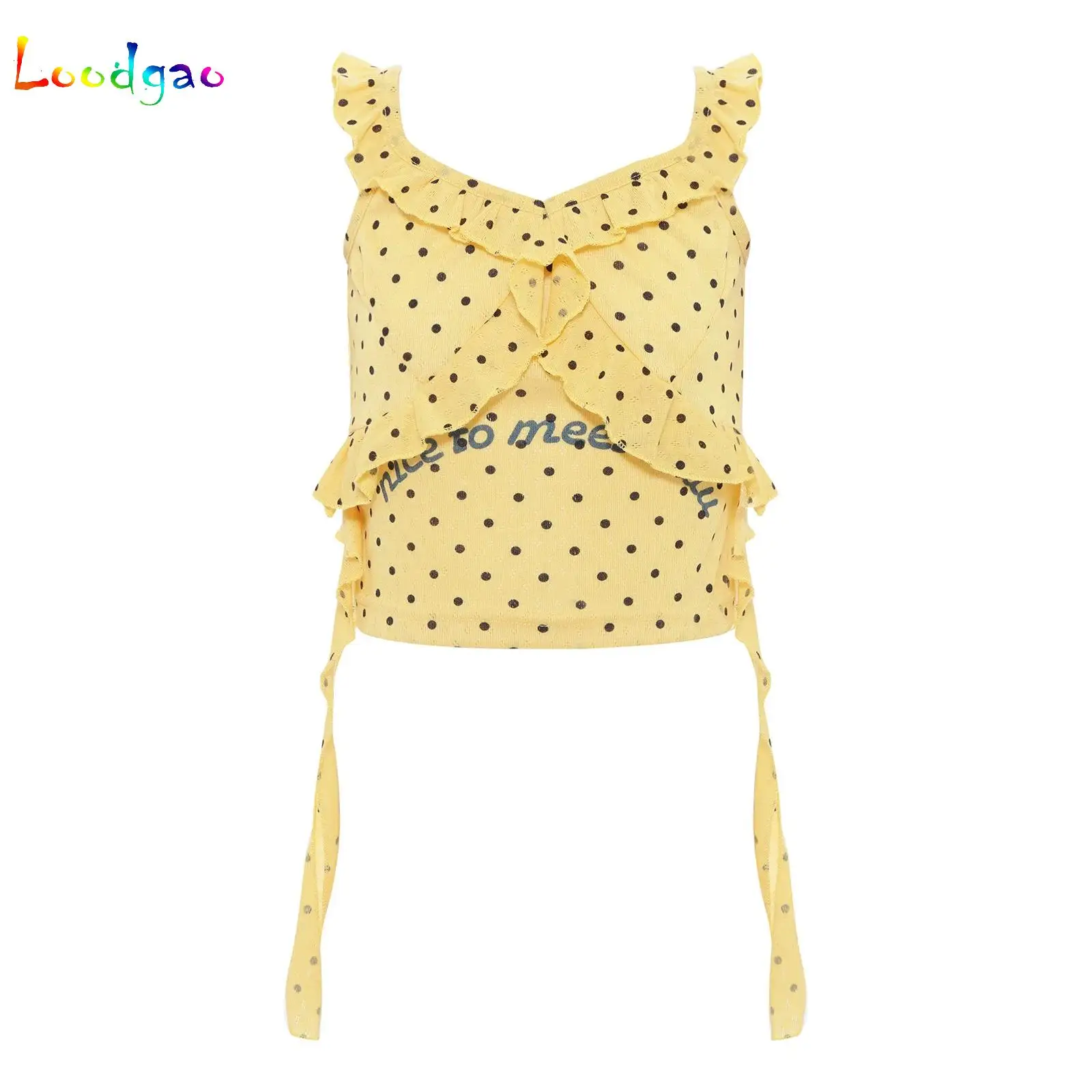 

Kids Girls Fashion Ruffles Dots Vest Sleeveless Letter Printed Vest Korean Style Camisole for Birthday Holiday Vacation Beach