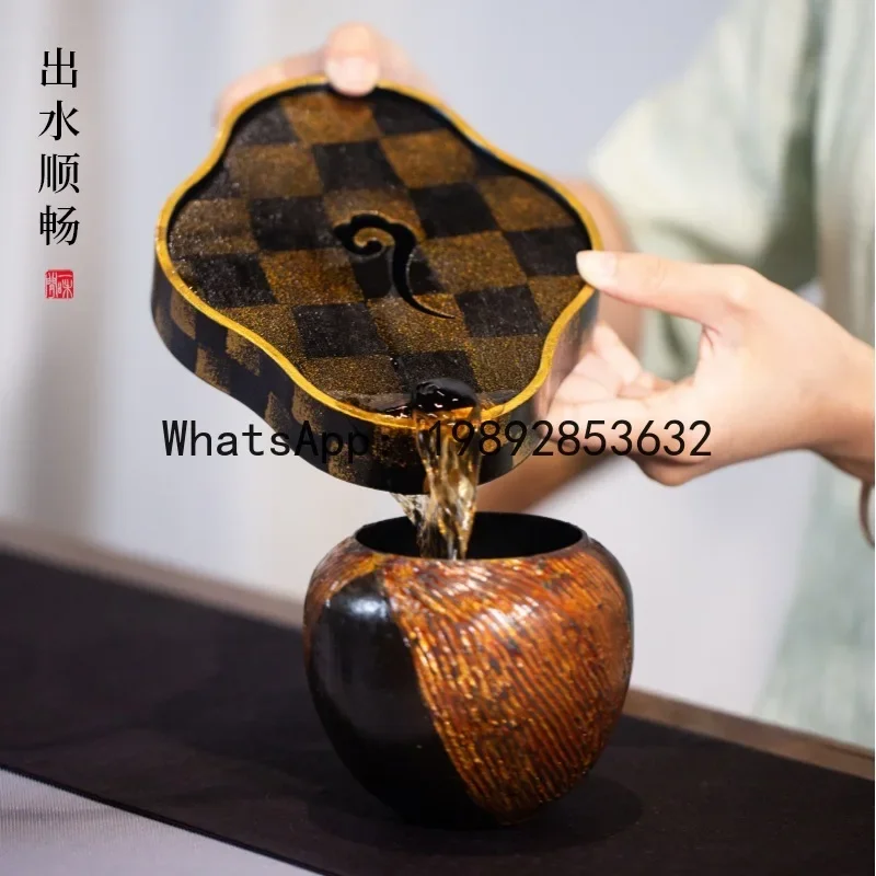 

a-16 water-filled small tea tray lacquerware old iron kettle bearing water storage dry brewing tray tea table tea set