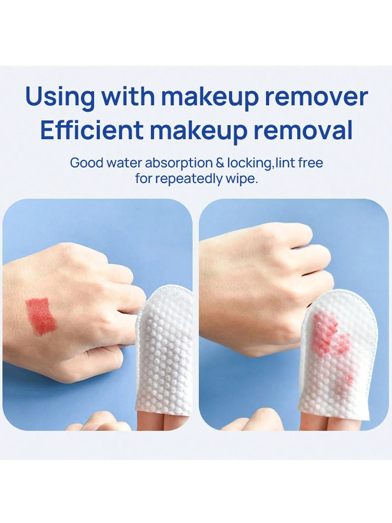 30 قطعة/50 قطعة/100 قطعة المتاح إصبع المهد من نوع مزيل ماكياج منصات على شكل حرف U غير المنسوجة النسيج على الوجهين جيب من نوع لينة خالية من الوبر مزيل ماكياج مع تأثير جيد