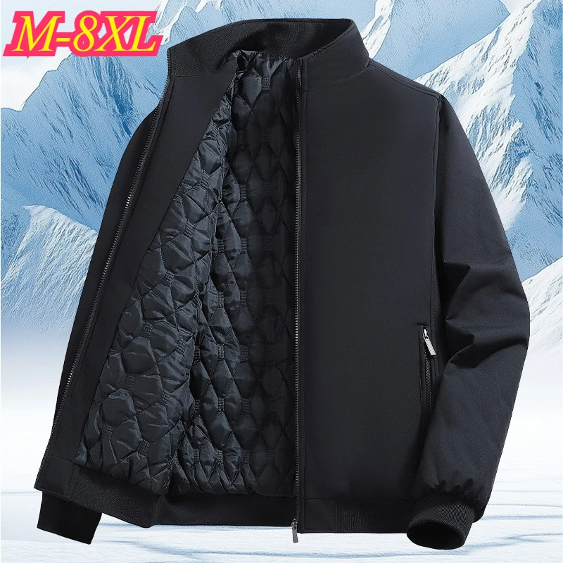 

Plus Size Men Jacket Thicken Outdoor Commute Office Windproof Warm Parka Solid Color Stand Collar Cold Resistant Winter Clothing
